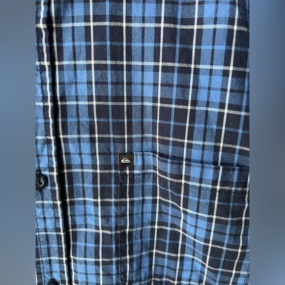 Quiksilver Men Size Large Blue White Plaid Button Up Pocket - Picture 4 of 6